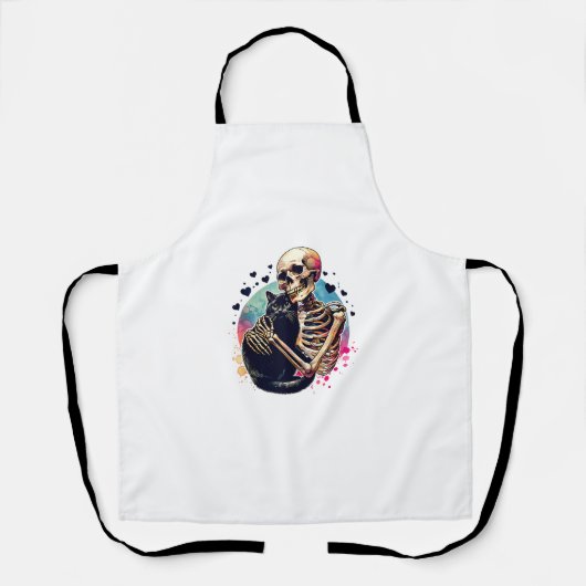 Funny Skeleton Cuddling Mit Cat Watercolor Skul Schürze (Vorderseite)