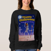 Funny Skeleton Dancing with "Happy Halloween" Bann Sweatshirt (Vorderseite)