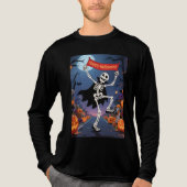 Funny Skeleton Dancing with "Happy Halloween" Bann Tri-Blend Shirt (Vorderseite)
