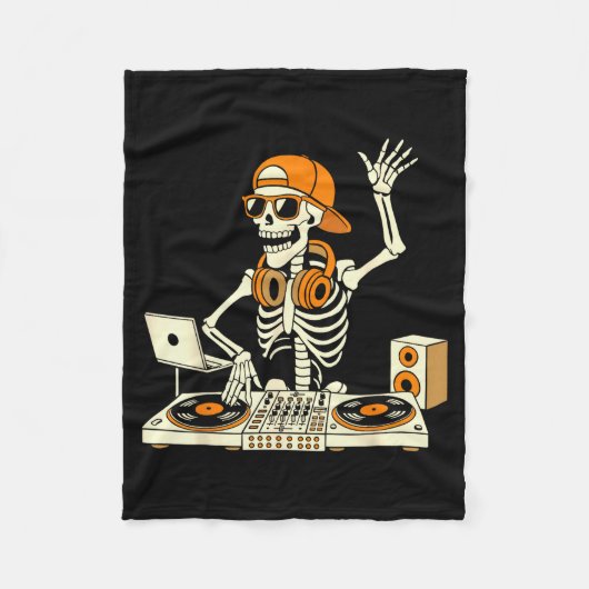 Funny Skeleton Dj Halloween Costume Music Lovers M Fleecedecke (Vorderseite)