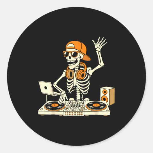 Funny Skeleton Dj Halloween Costume Music Lovers M Runder Aufkleber (Vorderseite)
