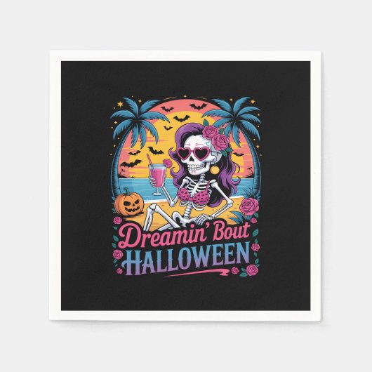 Funny Skeleton Dreamin' 'Bout Halloween Summerween Serviette (Vorderseite)
