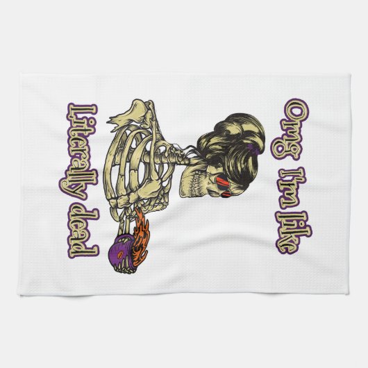 Funny Skeleton Drinking Ich bin buchstäblich tot K Geschirrtuch (Horizontal)