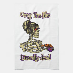 Funny Skeleton Drinking Ich bin buchstäblich tot K Geschirrtuch