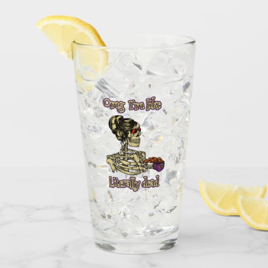 Funny Skeleton Drinking Ich bin buchstäblich tot K Glas (Vorderseite Ice)