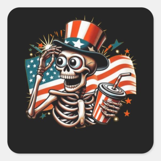 Funny Skeleton Drinks Quadratischer Aufkleber (Vorderseite)