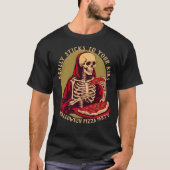 Funny Skeleton Eating Pizza Halloween Gothic T-Shirt (Vorderseite)