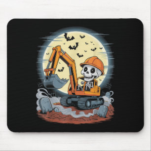 Funny Skeleton Fahrbagger Halloween Constru Mousepad
