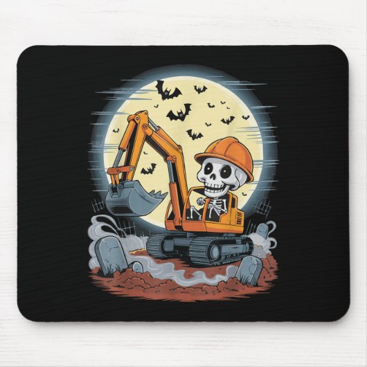 Funny Skeleton Fahrbagger Halloween Constru Mousepad (Vorne)