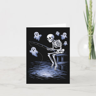 Funny Skeleton Fishing Liebhaber Spooky Halloween Karte