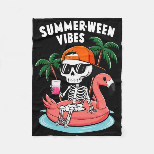Funny Skeleton Flamingo Summerween Vibes Halloween Fleecedecke (Vorderseite)