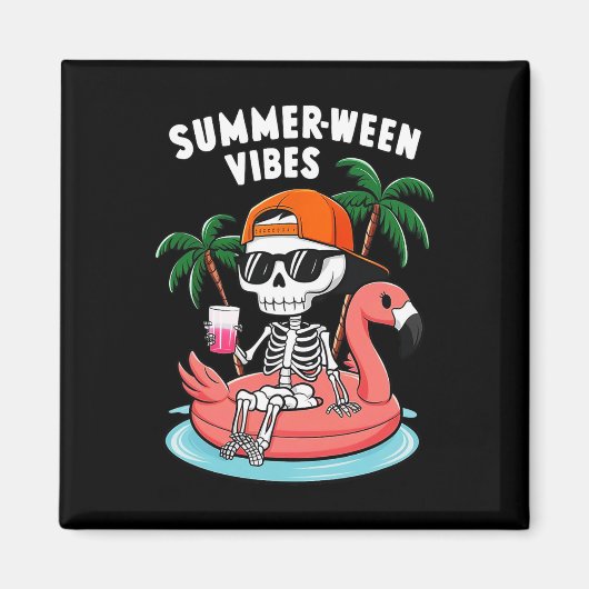 Funny Skeleton Flamingo Summerween Vibes Halloween Magnet (Vorne)