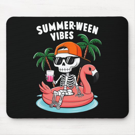 Funny Skeleton Flamingo Summerween Vibes Halloween Mousepad (Vorne)