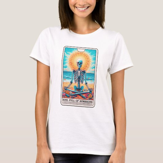 Funny Skeleton Full of Sunshine Meditation Tarot T-Shirt (Vorderseite)