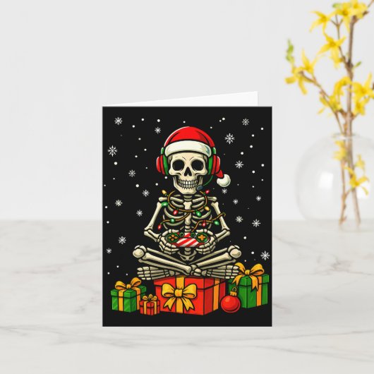 Funny Skeleton Game Controller Xmas Lights Men Wom Karte (Gelbe Blume)