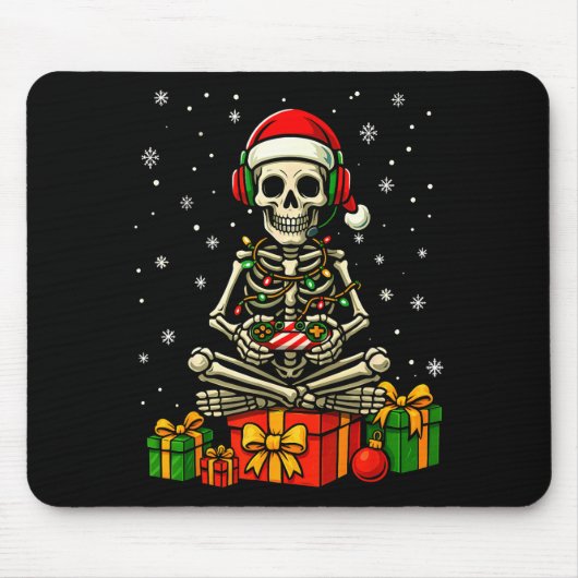 Funny Skeleton Game Controller Xmas Lights Men Wom Mousepad (Vorne)