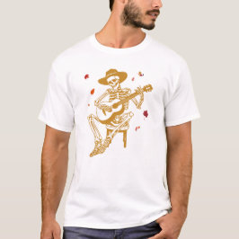 Funny Skeleton Gitarre spielen mit Herbstlauben T-Shirt