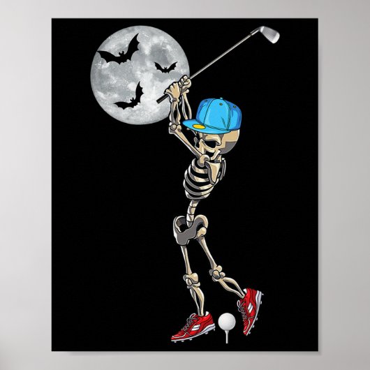 Funny Skeleton Golf Golfspielen Glückliches Hallow Poster (Vorne)