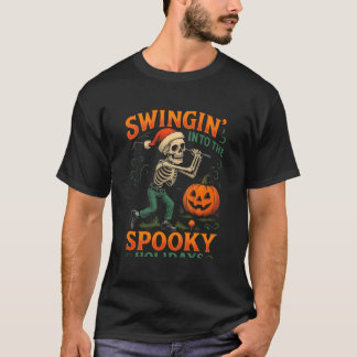 Funny Skeleton Golfer Halloween Weihnachtsdesign T-Shirt