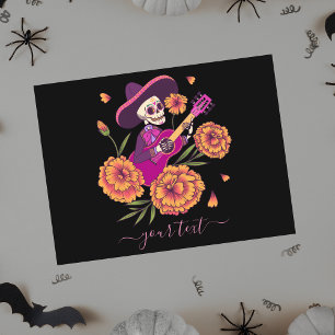 Funny Skeleton Guitar Dia de los Muertos Postcard Feiertagspostkarte