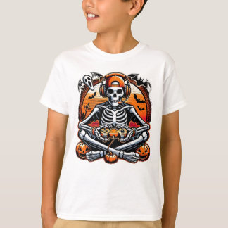 Funny Skeleton Halloween Gift Video Game Headphon T-Shirt