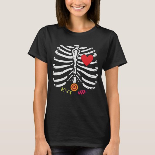 Funny Skeleton Halloween Herzkandies T-Shirt (Vorderseite)