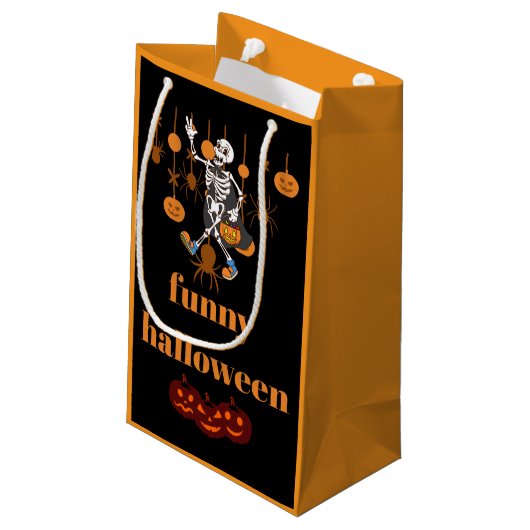 Funny Skeleton Halloween Kleine Geschenktüte (Rückseite Schrägansicht)