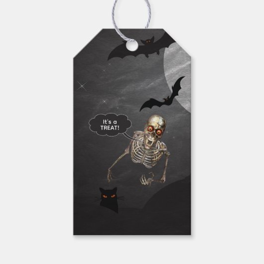 Funny Skeleton Halloween Leckerei Tags Geschenkanhänger (Vorderseite)