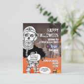 Funny Skeleton Halloween Postcard Mic Party Design Postkarte (Stehend Vorderseite)