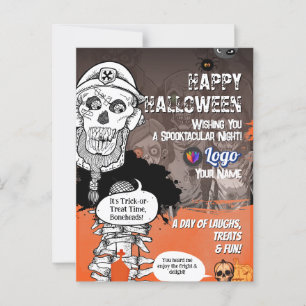 Funny Skeleton Halloween Postcard Mic Party Design Postkarte