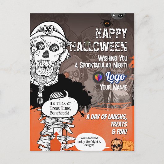 Funny Skeleton Halloween Postcard Mic Party Design Postkarte (Vorderseite)