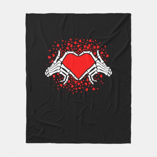 Funny Skeleton Hand Heart Valentinstag Fleecedecke (Vorderseite)
