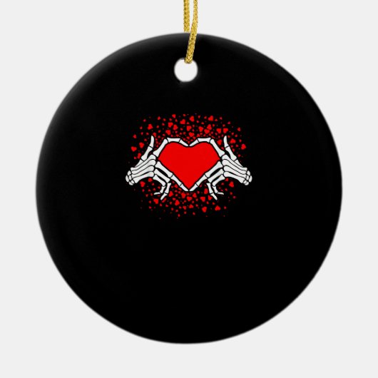 Funny Skeleton Hand Heart Valentinstag Keramik Ornament (Vorne)