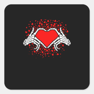Funny Skeleton Hand Heart Valentinstag Quadratischer Aufkleber