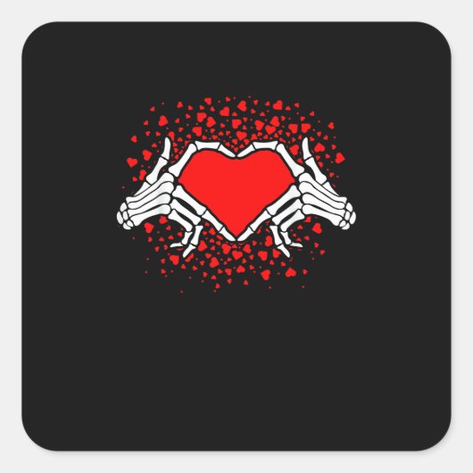Funny Skeleton Hand Heart Valentinstag Quadratischer Aufkleber (Vorderseite)