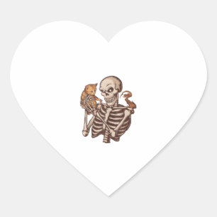 Funny Skeleton Holding a Cat Lazy Halloween Costum Herz-Aufkleber