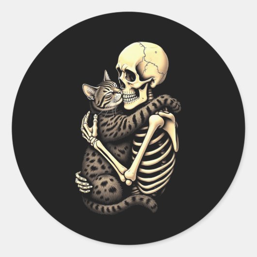 Funny Skeleton Hugging Cat Halloween Cat Lover Mom Runder Aufkleber (Vorderseite)
