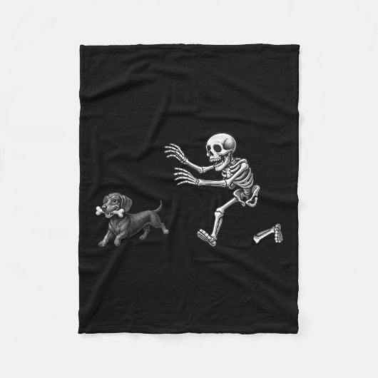 Funny Skeleton Jasing Dackel Hund Halloween Hund Fleecedecke (Vorderseite)