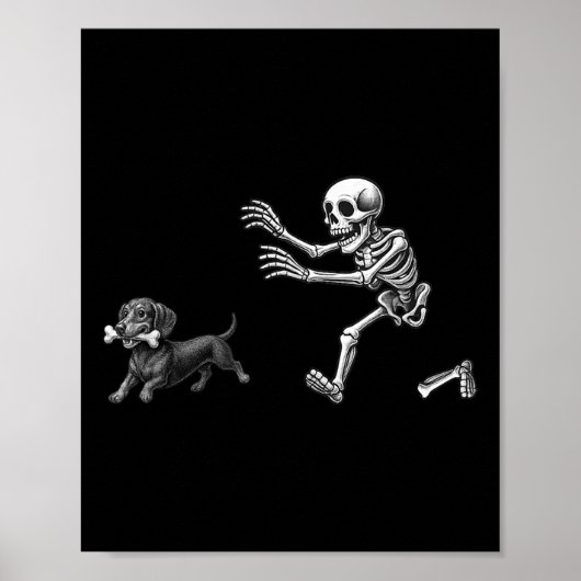 Funny Skeleton Jasing Dackel Hund Halloween Hund Poster (Vorne)