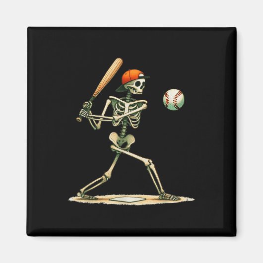 Funny Skeleton kämpft Baseball Halloween Boys Men Magnet (Vorne)