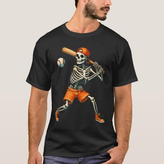 Funny Skeleton kämpft Baseball Halloween Boys Men T-Shirt (Vorderseite)