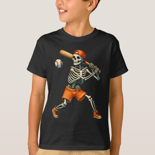 Funny Skeleton kämpft Baseball Halloween Boys Men T-Shirt (Vorderseite)