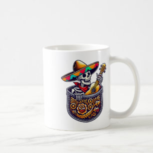 Funny Skeleton Mariachi Guitar Pocket Cinco De May Kaffeetasse