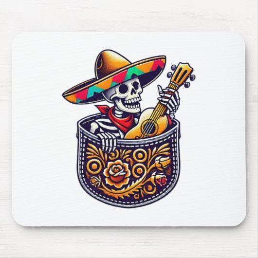 Funny Skeleton Mariachi Guitar Pocket Cinco De May Mousepad (Vorne)