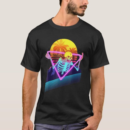 Funny Skeleton Meme Retro 80er Vaporwave Outrun St T-Shirt (Vorderseite)
