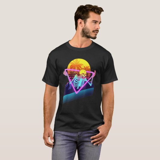 Funny Skeleton Meme Retro 80er Vaporwave Outrun St T-Shirt (Vorne ganz)