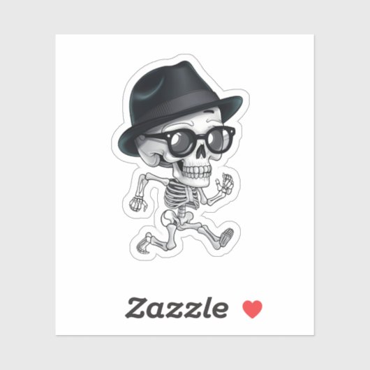 Funny Skeleton mit Black Hat und Glasses Quirky Aufkleber (Blatt)