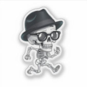 Funny Skeleton mit Black Hat und Glasses Quirky Aufkleber (Vorderseite)