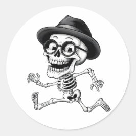 Funny Skeleton mit Black Hat und Glasses Quirky G Runder Aufkleber