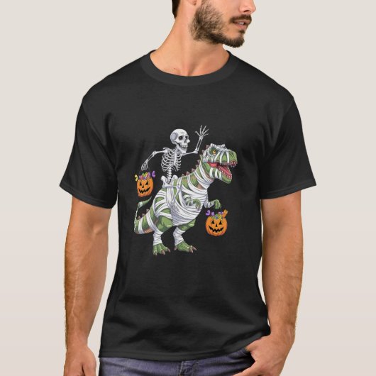 Funny Skeleton Mummy Dinosaur T Rex Candy Grab Hal T-Shirt (Vorderseite)